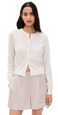 White & Warren Cashmere Crew Neck Cardigan Soft White XS