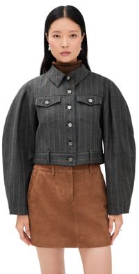 GANNI Brushed Wool Stripe Jacket Pewter 40