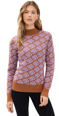 Sweaty Betty High Neck Ski Mid Layer Brown Sb Jacquard XXS