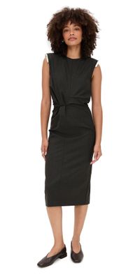 MEIMEIJ Wool Blend Sleeveless Midi Dress with Frayed Shoulder Charcoal 38