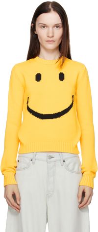 Moschino Yellow Cotton Blend Pullover Smiley Sweater