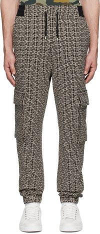 Balmain Pantalon de survêtement beige et noir à monogrammes