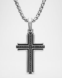 Men's Deco Cross Pendant in Silver, 34mm