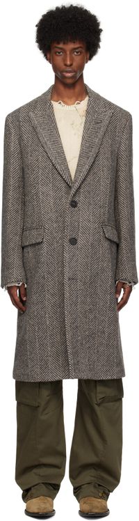Golden Goose Gray Single-Breasted Wool Herringbone Coat