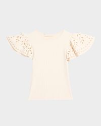 Edith Knit Ruffle-Sleeve Top