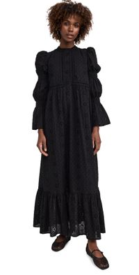 English Factory Embroidered Swiss Dot Maxi Dress Black XS