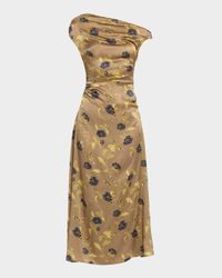 Phare Asymmetric Floral Silk Midi Dress