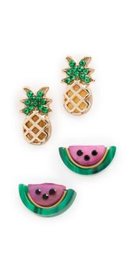 BaubleBar Pineapple and Watermelon Earrings Set Gold One Size