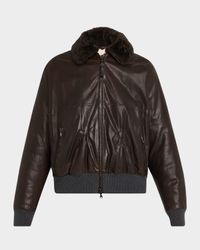 Leather Biker Jacket with Removable Shearling Collar