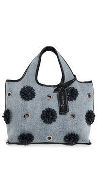 3.1 Phillip Lim Denim Mini Market Tote with Leather Flowers Washed Indigo One Size