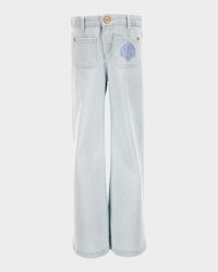 Girl's De La Mer Shell Embroidered Denim Pants, Size 6-14