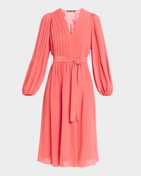 Tatum Pintuck Blouson-Sleeve Midi Dress