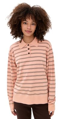 The Garment Madison Polo Dusty Rose/Espresso Stripes 10