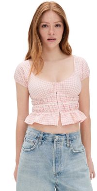 For Love & Lemons Petal Gingham Sleep Top Pink M