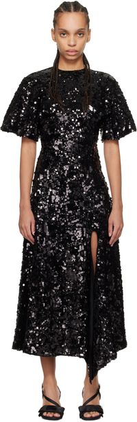 GANNI Robe longue noir en velours à paillettes