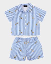 Boy's Striped Medusa Pin Poplin Top & Bottom Set, Size 6M-18M