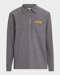 Men's Double-Cotton Quarter-Zip Overshirt with Intrecciato Pocket