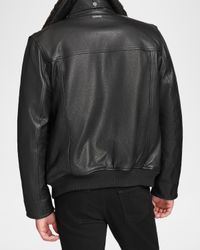 Men's Leather Jacket with Removable Shearling Collar