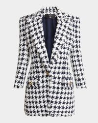 Long Tweed Houndstooth Blazer
