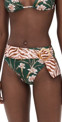 PatBO Botanic Retro High Waist Bikini Bottoms Dark Green XS