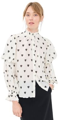 Alix of Bohemia Mazie Onyx Heart Silk Shirt White S