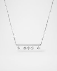 18K White Gold Barre Floating Diamond Pendant Necklace