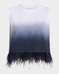 Sleeveless Cropped Feather-Trim Tee