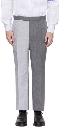 Thom Browne Gray University Stripe Linen Cotton Trousers