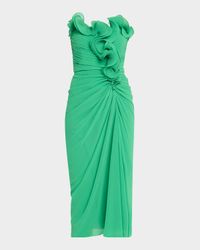 Strapless Pleated Georgette Midi Dress