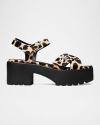 Turnlock Calf Hair Lug-Heeled Platform Sandals