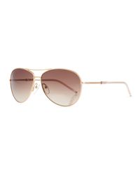 Metal Curved-Brow Aviator Sunglasses