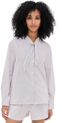 Leset Yoshi Tie Shirt Parchment/Pinot Stripe S