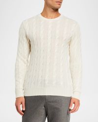 Cashmere Cable-Knit Crewneck Sweater, Cream