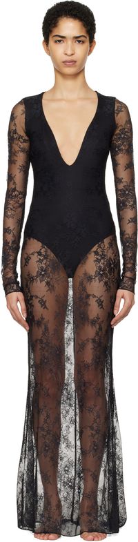 SKIMS Robe longue noire à décolleté plongeant - Ultra Fine Lace