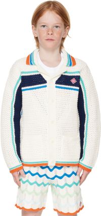 Casablanca Kids Off-White Crocheted Tennis Stripe Overshirt