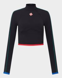 Stripe Long-Sleeve Cropped Activewear Top