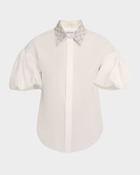 Embroidered Collar Puff-Sleeve Blouse