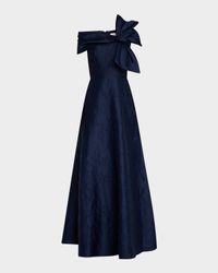 Off-Shoulder Floral Jacquard Bow Gown