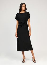 An'ge - Robe midi drapée manches courtes - Taille XL - Noir
