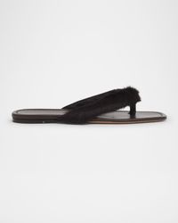 Loly Fur Leather Thong Sandals