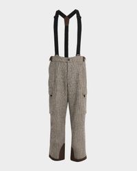 Men's Houndstooth Wool Ski Pants with Detachable Suspenders