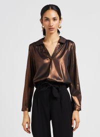 Vila - Chemise Col V effet brillant - Taille 42 - Marron
