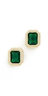 By Adina Eden Bezel Baguette Stud Earrings Emerald Green One Size