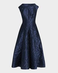 Cap-Sleeve Abstract-Jacquard Midi Dress