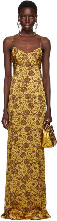 Dries Van Noten Yellow & Brown Jacquard Maxi Dress