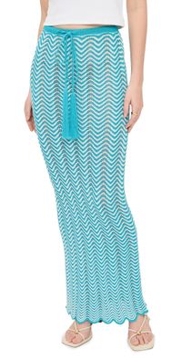 Dur Doux Wave Knit Maxi Skirt Turquoise/White XS