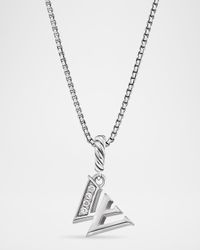 Pave Initial Pendant Necklace with Diamonds in Silver, 17mm