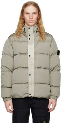 Stone Island Blouson gris métallique rembourré en duvet à capuche