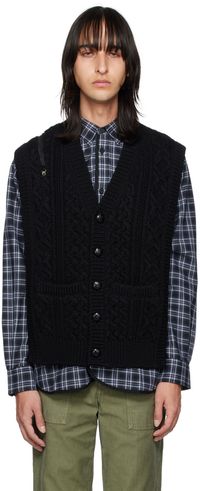 TAKAHIROMIYASHITA TheSoloist. Black Y-Neck Cardigan