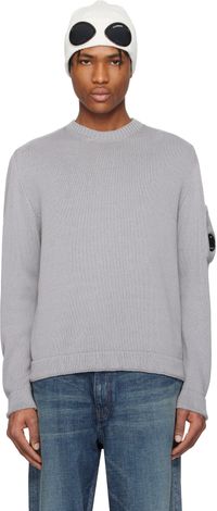 C.P. Company Gray Compact Cotton Crewneck Lens Knit Sweater
